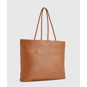 Italian Leather Handwoven Tote, Cognac